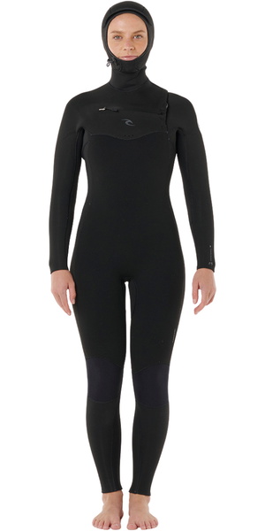 2026 Rip Curl Womens Dawn Patrol 5/4mm Hooded Chest Zip Wetsuit 15YWFS - Black